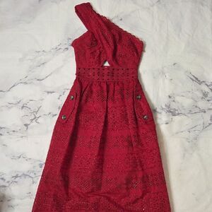 Self-Portrait One-Shoulder Scarlet Lace Midi Dress